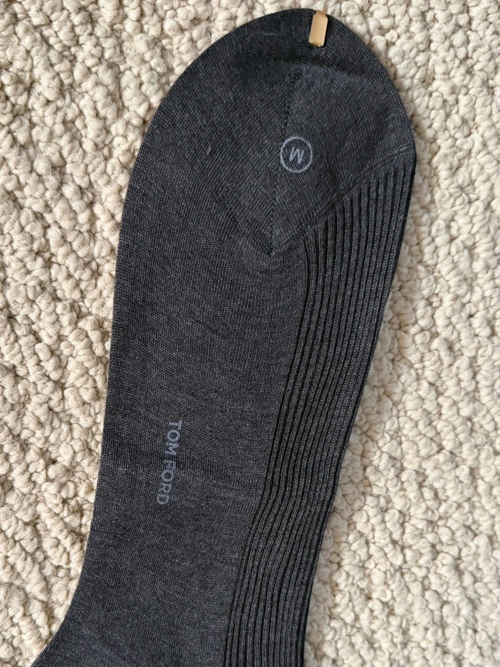 Tom Ford Charcoal Gray Embroidered TF Logo Ribbed Cotton Soft Dress Crew Socks